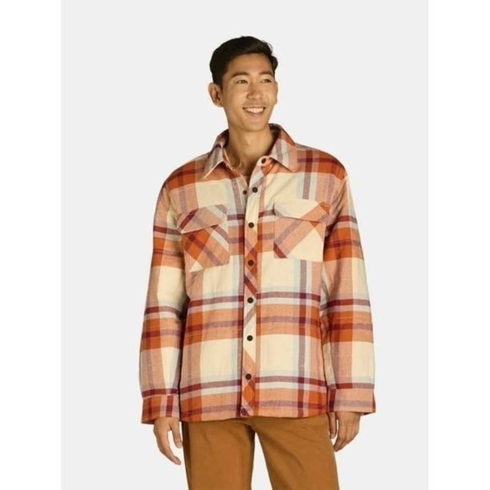 Men's buffalo plaid coat shacket. Orange, blue‎ Size Small